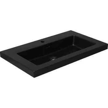 CERANO - Umyvadlo z litého mramoru Ovo - s přepadem - černá matná - 60,5x46,3 cm