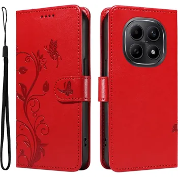 Pouzdro na mobilní telefon Flowers knížkové pouzdro na Xiaomi Poco M8 5G/Redmi Note 15 5G/Note 15 4G - červené
