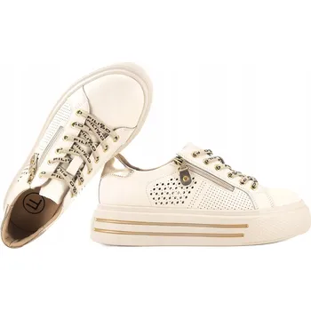 Dámské polobotky FILIPPO DP6704 AŽUROVÉ TENISKY NA PLATFORMĚ Z KŮŽE 39 Béžová