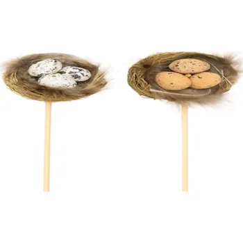 Velikonoční dekorace Zápich 55x15mm vajíčka v hnízdě+špejle mix barev