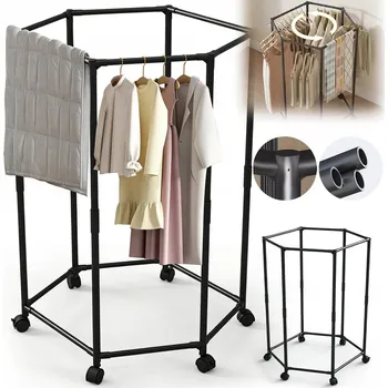 Věšák KOVOVÝ VĚŠÁK NA OBLEČENÍ S KOLEČKY STOJACÍ ŠATNÍ STOJAN OTOČNÝ O 360°