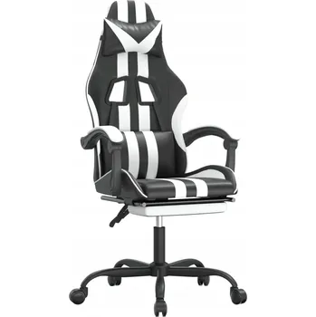 Otočné herní křeslo s podnožkou, černo-bílé
