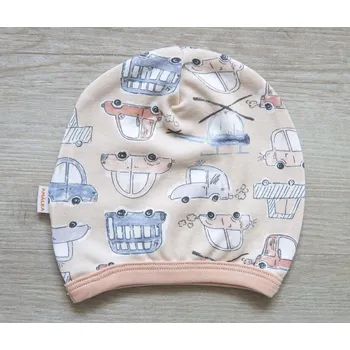 Kojenecká čepice AMÁLKA Bavlněná čepička saporka auta, oříšková Velikost: 74-80