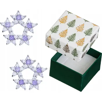 Náušnice Stříbrné Náušnice Kruhy se Zirkony Rhodiované Puzety Fialové Květy Kolečka