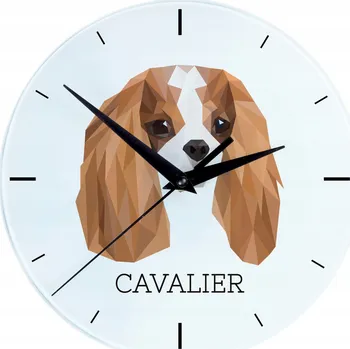 Hodiny Skleněné nástěnné hodiny Cavalier King Charles Spaniel s geometrickým psem