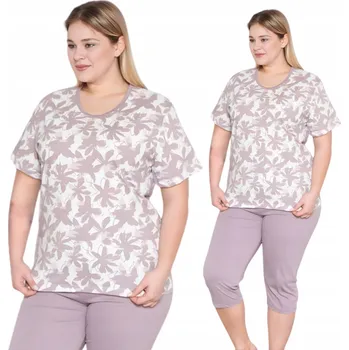 Dámské pyžamo Dámské bavlněné pyžamo krátké letní kalhoty 3/4 ELEGANTNÍ POHODLNÉ XXL 2XL