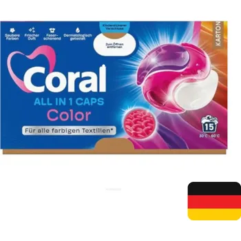 Kapsle na praní Coral gelové kapsle 15 ks All in 1 Color 259,5 g (Dovoz: Německo)