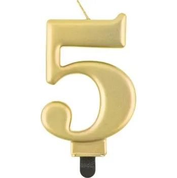Dortová svíčka Svíčka číslice 5 metalická zlatá 8 cm