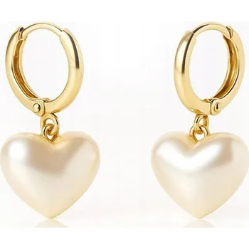 Náušnice Pozlacené Náušnice s perleťovým srdcem, chirurgická ocel KST3475