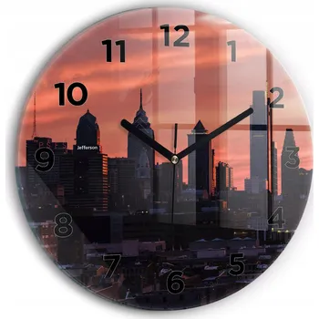Hodiny Dekorativní nástěnné hodiny s krásnou grafikou Panorama města Philadelphia fi30 cm