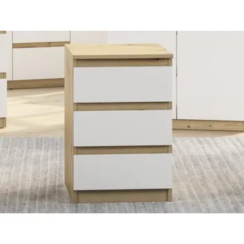 Noční stolek Skříňka/vysoký noční stolek Carlos 40 cm, dub artisan/bílá, 3 zásuvky