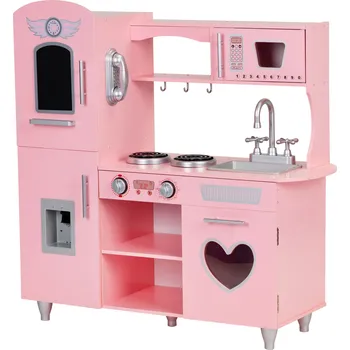 Dětský spotřebič ECOTOYS 7268 Dětská dřevěná kuchyňka se zvukovými efekty, růžová