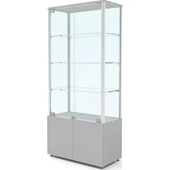 EXPOINT Výstavní vitrína na zboží se skříňkou /kalené sklo/černá Název: 50 x 30 x 190 cm, zadní část MDF