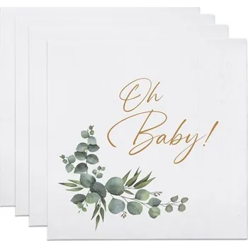 Papírový ubrousek Ubrousky OH BABY na Baby Shower, oslavu 1. narozenin – zlaté lístky