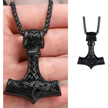 Náhrdelník B-TOP Náhrdelník z nerezové oceli Vikings Hammer - černý