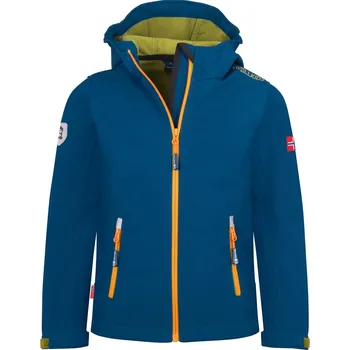 Dívčí bunda DĚTSKÁ ZATEPLENÁ SOFTSHELLOVÁ BUNDA TROLLKIDS TROLLFJORD, MADEIRA BLUE / PEAR GREEN Velikost: 128