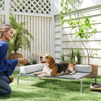 Pelíšek pro psa Vyvýšený pelíšek pro psy 110x75 cm | světle šedý