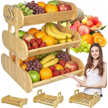 Úložný box KOSZ DREWNIANY SKŁADANY 3-PATROVÝ DŘEVĚNÝ KOŠ S HÁČKY PRO SKLADOVÁNÍ