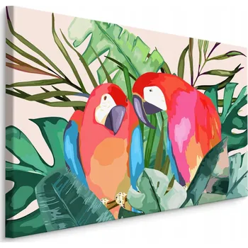 Obraz Obraz papouška ptáci listy tropy do obýváku 70x50 cm
