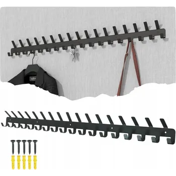 Věšák Černý nástěnný věšák s 35 háčky, držák k přišroubování na oblečení, loft