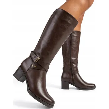 Dámské kozačky Hnědé kozačky na podpatku ZATEPLENÉ pohodlné stabilní ZIP Wojtyłko 40