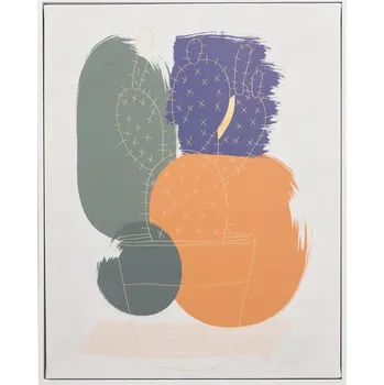 Obraz OBRAZ V BÍLÉM RÁMU ABSTRAKTNÍ MOTIV 40 x 70 cm BAREVNÝ KAKTUS