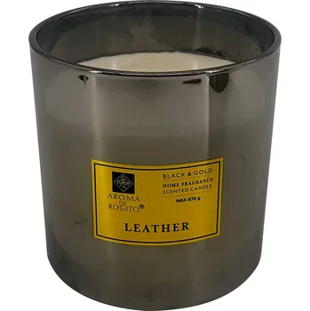 Svíčka H&L Velká aromatická svíčka Leather ve skle, 15x15 cm, vůně kůže