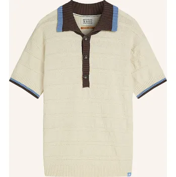 Pánská košile Scotch & Soda Pánské Pletené Polo Tričko Loose Fit, krémová /...