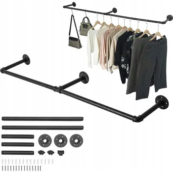 Věšák Nástěnný věšák kovový tyč na oblečení 120 cm ČERNÝ