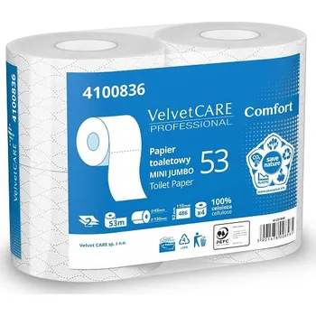 Toaletní papíry VelvetCare Profefessional Toaletní papír VelvetCARE Professional bílý, 2vrstvy, 53m, 486útržků – 4ks