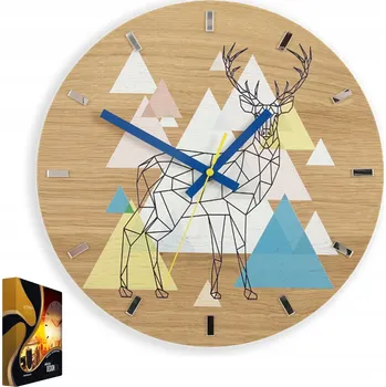 Hodiny Nástěnné hodiny dubové se vzorem jelena, akrylový geometrický jelen Kulatý