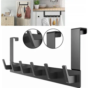 Věšák Věšák na dveře bez vrtání černý, kovový, na oblečení do předsíně