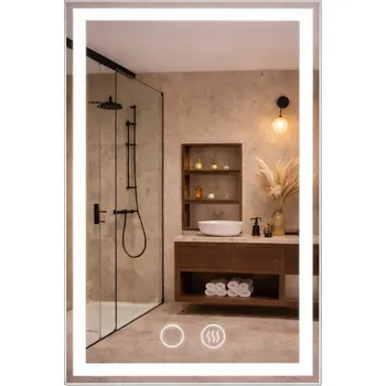 Zrcadlo ZRCADLO ŁAZIENKOWE LED 80x60 VYHŘÍVACÍ PODLOŽKA ANTIPARA ZRCADLO OBDÉLNÍKOVÉ LED