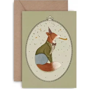 Obraz Dárek pro oslavence. Karta s přáním a penězi. Všechno nejlepší k narozeninám, liška .