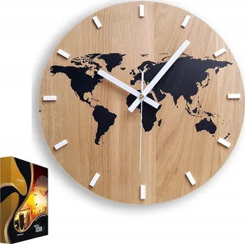 Hodiny Nástěnné hodiny dřevěné dubové akrylové quartzové Mapa Wood Black
