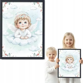 Obraz Obraz SLADKÝ ANDÍLEK CHLAPEČEK černý rámeček 50x70 do dětského pokoje