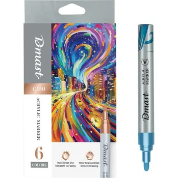 Popisovač akrylový Dmast metal sada 6 barev DELI EC350