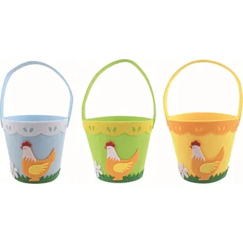 Košík z filcu s dekorem Slepice 17 x 15 x 17 cm + poutko (mix /cena 1ks)