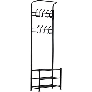 Věšák ModernHome GH-201 Věšák na oblečení se 3 policemi, černý