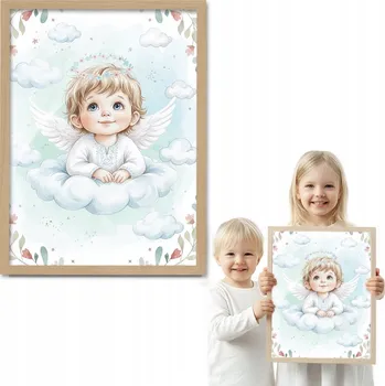 Obraz Obrázek SLADKÝ ANDÍLEK CHLAPEČEK dřevěný rámeček 30x40 do dětského pokoje