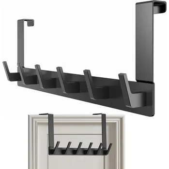 Věšák KOVOVÝ VĚŠÁK BEZ VRTÁNÍ držák na oblečení na dveře 6 háčků, 40 cm