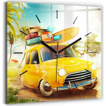 Hodiny Skleněné hodiny Moderní nástěnné hodiny Auto se surfovacím prknem 30x30