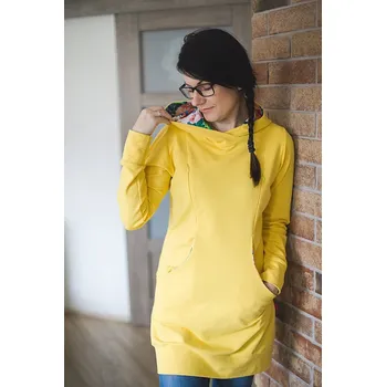 Těhotenská mikina Mikinové těhotenské a kojicí šaty Lima - žluté, bavlněné Velikost: L
