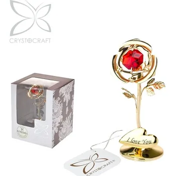 Figurka Crystocraft Růžička 9 cm gold s červenám křišťálem