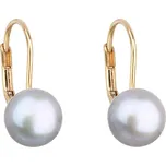 Zlaté 14 karátové náušnice visací s šedou říční perlou 921009.3