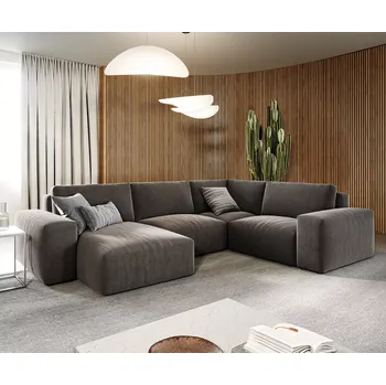 Ložnicová sestava DELIFE Pohovka ve tvaru "U" Lanzo 300x210 cm mikrovlákno khaki hnědá lenoška variabilní