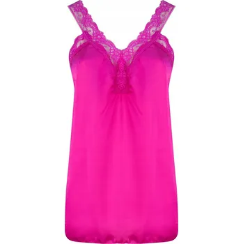 Podprsenka Dlouhý saténový top na ramínkách s krajkou Sexy Pyžamo 5XL/6XL