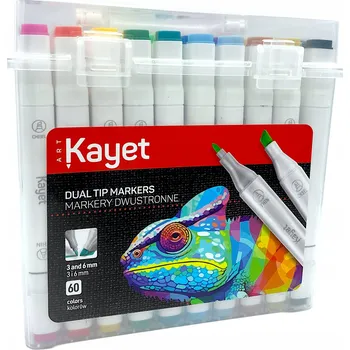 Kayet Fixy Oboustranné 3 a 6 mm, Kulatý a Zkosený Hrot, 60 barev