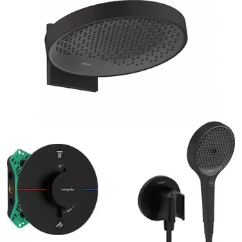 Sprchový set Hansgrohe - Sprchový set s termostatem pod omítku, s tělesem, průměr 36 cm, 3 proudy, matná černá SANI21HHH410