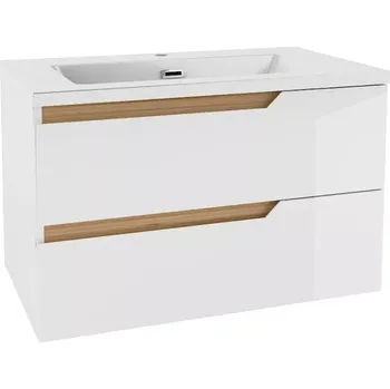 Koupelnový nábytek kielle Oudee - Skříňka s umyvadlem 80 cm, lesklá bílá/tmavý dub 50002S810